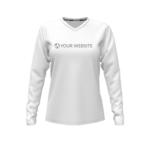 [FTLVCFWH-FYXS-LOGO3] Decker Comfort T-Shirt (Female Youth XS, White, V Neck, Logo 3, Long Sleeve)