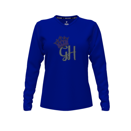 [FTLVCFRY-FYXS-LOGO2] Decker Comfort T-Shirt (Female Youth XS, Royal, V Neck, Logo 2, Long Sleeve)