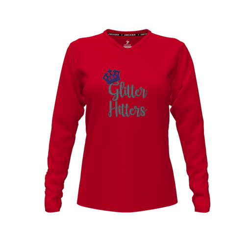 [FTLVPTRD-FYXS-LOGO1] Decker Performance T-Shirt (Female Youth XS, Red, V Neck, Logo 1, Long Sleeve)